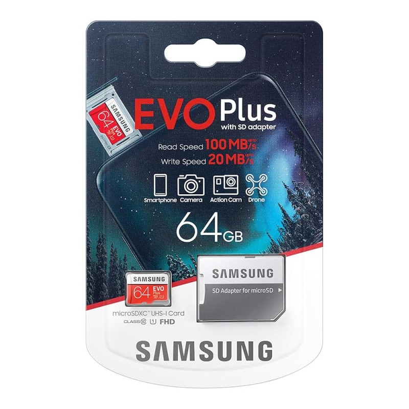 Samsung EVO Plus 64GB microSDXC UHS-I 100MB/s Full HD & 4K UHD Memory Card with Adapter (MB-MC64HA) Samsung EVO Plus 64GB microSDXC UHS-I 100MB/s Full HD & 4K UHD Memory Card with Adapter (MB-MC64HA)