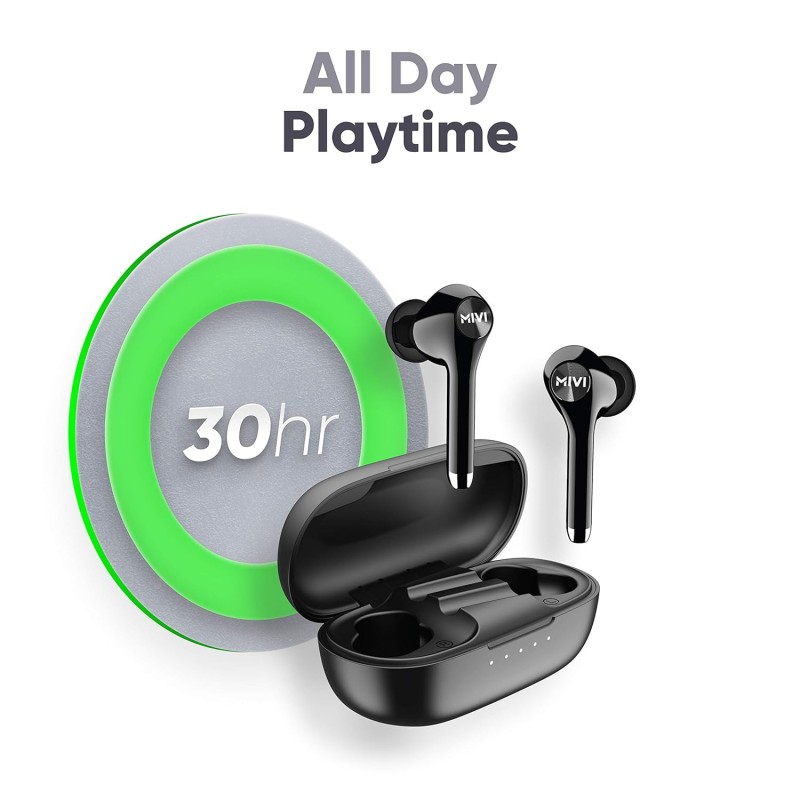 Mivi Duopods M80 Bluetooth Truly Wireless in Ear Earbuds with Mic with Upto 30 Hours Playtime, Aptx Supported, 2 Mems, Smooth Touch Controls (Black) Mivi Duopods M80 Bluetooth Truly Wireless in Ear Earbuds with Mic with Upto 30 Hours Playtime, Aptx Supported, 2 Mems, Smooth Touch Controls (Black)