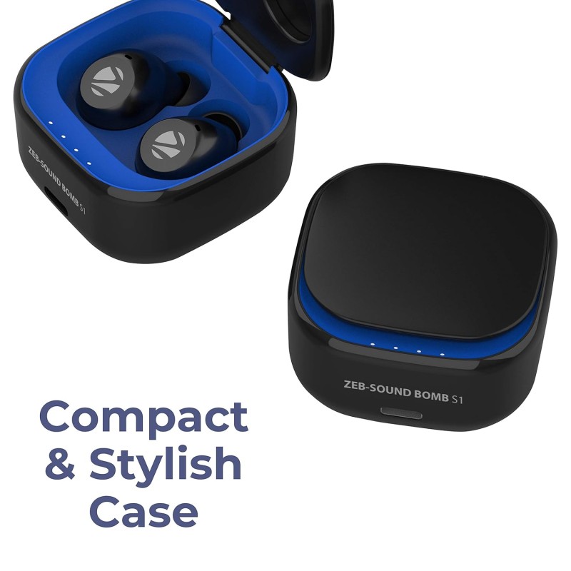 ZEBRONICS, Zeb- Sound Bomb S1 Wireless Earbuds Comes with Bluetooth v5.0 Supporting Call Function,Voice Assistant & Upto 18Hrs* of Playback Time with Portable Charging Case ZEBRONICS, Zeb- Sound Bomb S1 Wireless Earbuds Comes with Bluetooth v5.0 Supporting Call Function,Voice Assistant & Upto 18Hrs* of Playback Time with Portable Charging Case