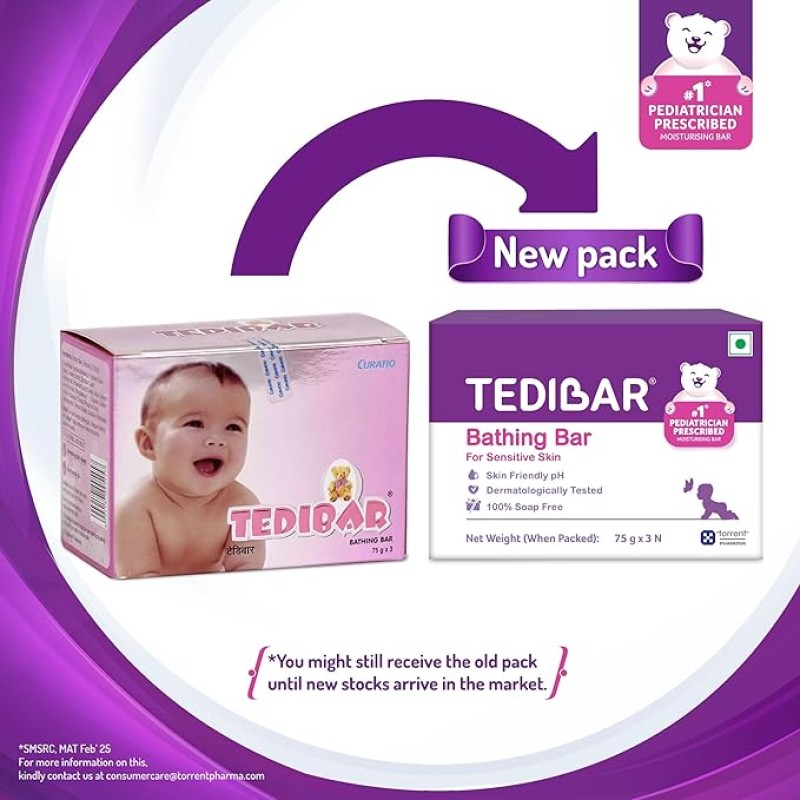 Tedibar Moisturising Baby Bathing Bar 75gx3 (Pack of 1) 100% Soap Free No. 1* Pediatrician Prescribed Moisturising Bar - By Torrent Pharma Tedibar Moisturising Baby Bathing Bar 75gx3 (Pack of 1) 100% Soap Free No. 1* Pediatrician Prescribed Moisturising Bar - By Torrent Pharma