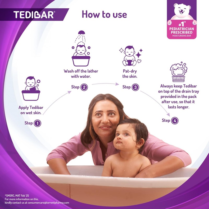 Tedibar Moisturising Baby Bathing Bar 75gx3 (Pack of 1) 100% Soap Free No. 1* Pediatrician Prescribed Moisturising Bar - By Torrent Pharma Tedibar Moisturising Baby Bathing Bar 75gx3 (Pack of 1) 100% Soap Free No. 1* Pediatrician Prescribed Moisturising Bar - By Torrent Pharma