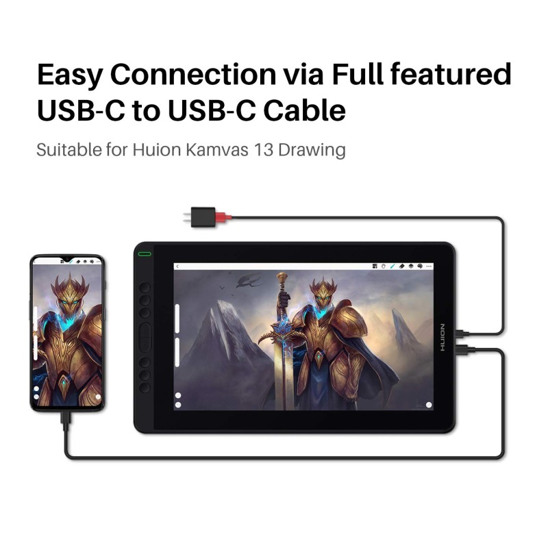 HUION Full-Featured Type-C USB-C to USB-C Cable USB 3.1 GEN 2 DP1.2 for Drawing Tablet Pen Display Kamvas 12/13/16(2021)/22/24/22 Plus/24 Plus/Pro 13 (2.5K)/Pro 16 (2.5K)/Pro 16/Plus (4K)/Pro 24(4K) HUION Full-Featured Type-C USB-C to USB-C Cable USB 3.1 GEN 2 DP1.2 for Drawing Tablet Pen Display Kamvas 12/13/16(2021)/22/24/22 Plus/24 Plus/Pro 13 (2.5K)/Pro 16 (2.5K)/Pro 16/Plus (4K)/Pro 24(4K)