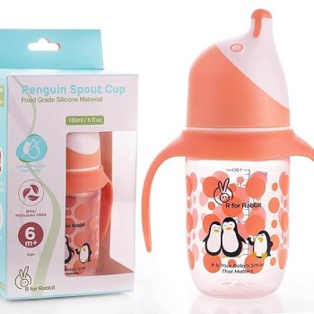 R for Rabbit Penguin Spout Sipper Cup 180 ml Bottle, PP Spout Sipper for Kids Age of 6 + Months - Orange
