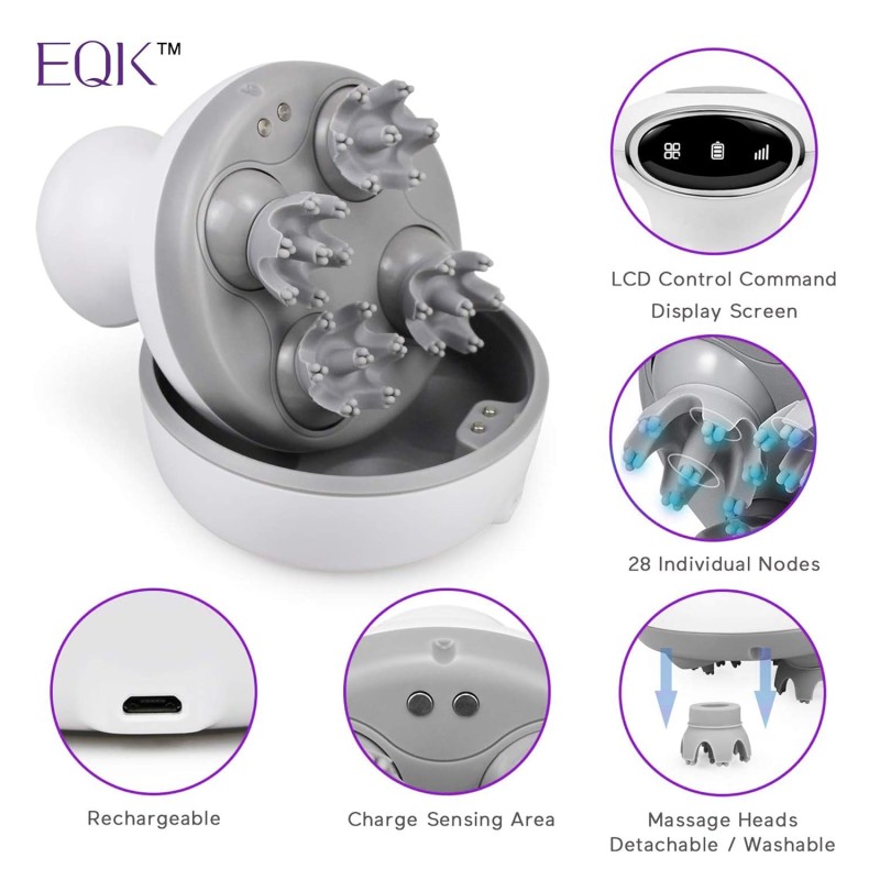 EQK ST-702 Rechargeable Scalp & Body Massager for Stimulating Hair Growth, Deep 3D Kneading Massage for Head, Neck & Full Body Stress Release, Multicolor EQK ST-702 Rechargeable Scalp & Body Massager for Stimulating Hair Growth, Deep 3D Kneading Massage for Head, Neck & Full Body Stress Release, Multicolor