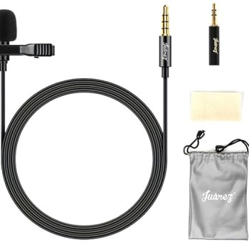 JUAREZ JRM50 Lavalier Microphone Lav Mic Auxiliary Omnidirectional Condenser Clip Mic, 2 M/6.5 Feet TPE Cable (Black)