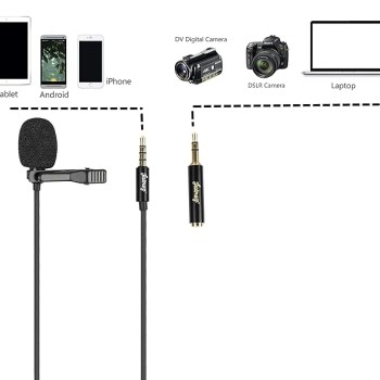 JUAREZ JRM50 Lavalier Microphone Lav Mic Auxiliary Omnidirectional Condenser Clip Mic, 2 M/6.5 Feet TPE Cable (Black) JUAREZ JRM50 Lavalier Microphone Lav Mic Auxiliary Omnidirectional Condenser Clip Mic, 2 M/6.5 Feet TPE Cable (Black)