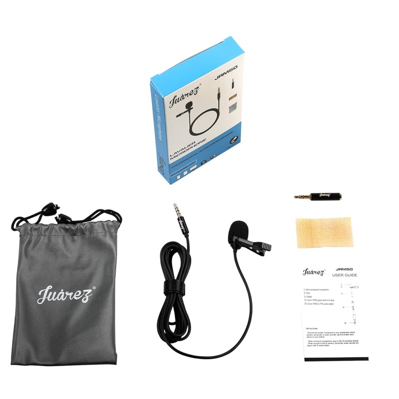 JUAREZ JRM50 Lavalier Microphone Lav Mic Auxiliary Omnidirectional Condenser Clip Mic, 2 M/6.5 Feet TPE Cable (Black) JUAREZ JRM50 Lavalier Microphone Lav Mic Auxiliary Omnidirectional Condenser Clip Mic, 2 M/6.5 Feet TPE Cable (Black)