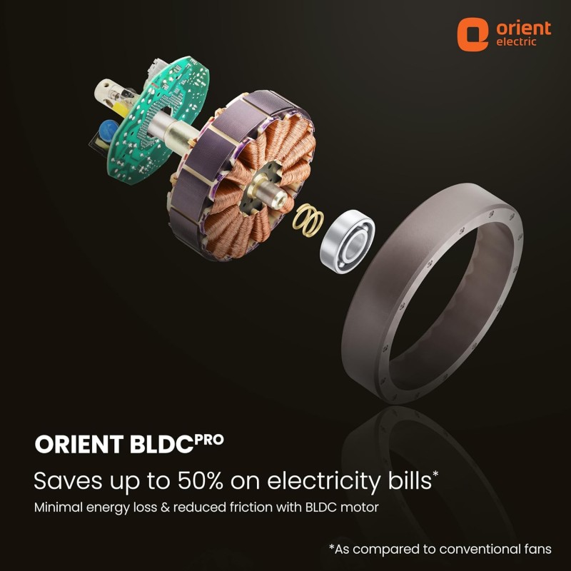Orient Electric 1200mm Aeroslim Noiseless Energy Efficient BLDC Motor Smart Ceiling Fan with IoT, Remote & Under light (Flame Gold, Pack of 1) Orient Electric 1200mm Aeroslim Noiseless Energy Efficient BLDC Motor Smart Ceiling Fan with IoT, Remote & Under light (Flame Gold, Pack of 1)