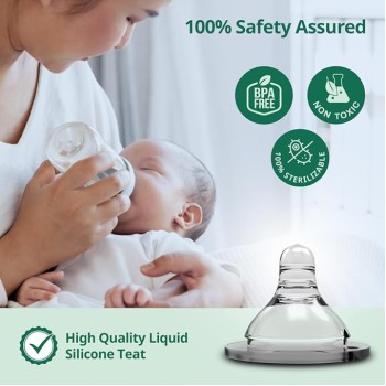 LuvLap Anti-Colic Natura Flo Teat/Nipple for Wide Neck Bottle,4pcs Slow Flow, 0m+, Made of Soft & Flexible Silicone, Ergonomic shape, Mimics breastfeeding, leak proof, BPA Free, comes with sturdy base