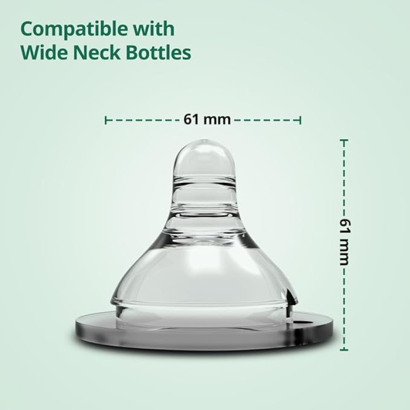 LuvLap Anti-Colic Natura Flo Teat/Nipple for Wide Neck Bottle,4pcs Slow Flow, 0m+, Made of Soft & Flexible Silicone, Ergonomic shape, Mimics breastfeeding, leak proof, BPA Free, comes with sturdy base LuvLap Anti-Colic Natura Flo Teat/Nipple for Wide Neck Bottle,4pcs Slow Flow, 0m+, Made of Soft & Flexible Silicone, Ergonomic shape, Mimics breastfeeding, leak proof, BPA Free, comes with sturdy base