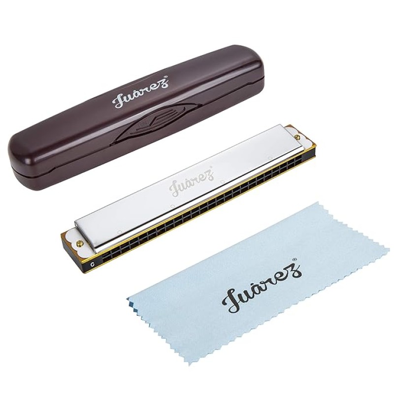JUAREZ Viénto JRH24SL 24 Holes 48 Tones Professional Tremolo Polyphonic Harmonica Key of C Scale | Mouth Organ | Cover - Stainless Iron | Comb - Abs | Reed – Brass with Cloth & Case JUAREZ Viénto JRH24SL 24 Holes 48 Tones Professional Tremolo Polyphonic Harmonica Key of C Scale | Mouth Organ | Cover - Stainless Iron | Comb - Abs | Reed – Brass with Cloth & Case