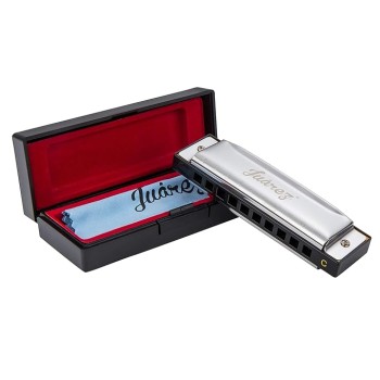 JUAREZ Azüre 10 Hole 20 Tone Diatonic Harmonica Key of C Scale | Mouth Organ | Cover - Stainless Steel | Comb - ABS | Reed - Phosphor Bronze with Cloth & Case
