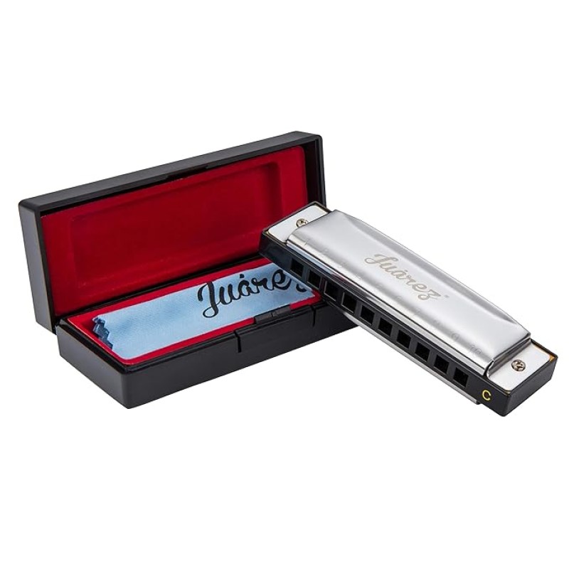 JUAREZ Azüre 10 Hole 20 Tone Diatonic Harmonica Key of C Scale | Mouth Organ | Cover - Stainless Steel | Comb - ABS | Reed - Phosphor Bronze with Cloth & Case JUAREZ Azüre 10 Hole 20 Tone Diatonic Harmonica Key of C Scale | Mouth Organ | Cover - Stainless Steel | Comb - ABS | Reed - Phosphor Bronze with Cloth & Case