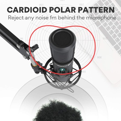 MAONO AU-PM421 Large Diaphragm Condenser USB Unidirectional Microphone, Professional Studio Recording Mic with 1-Touch Mute and Mic Gain Knob for Pc, Singing, Podcast, Gaming, YouTube (Black)
