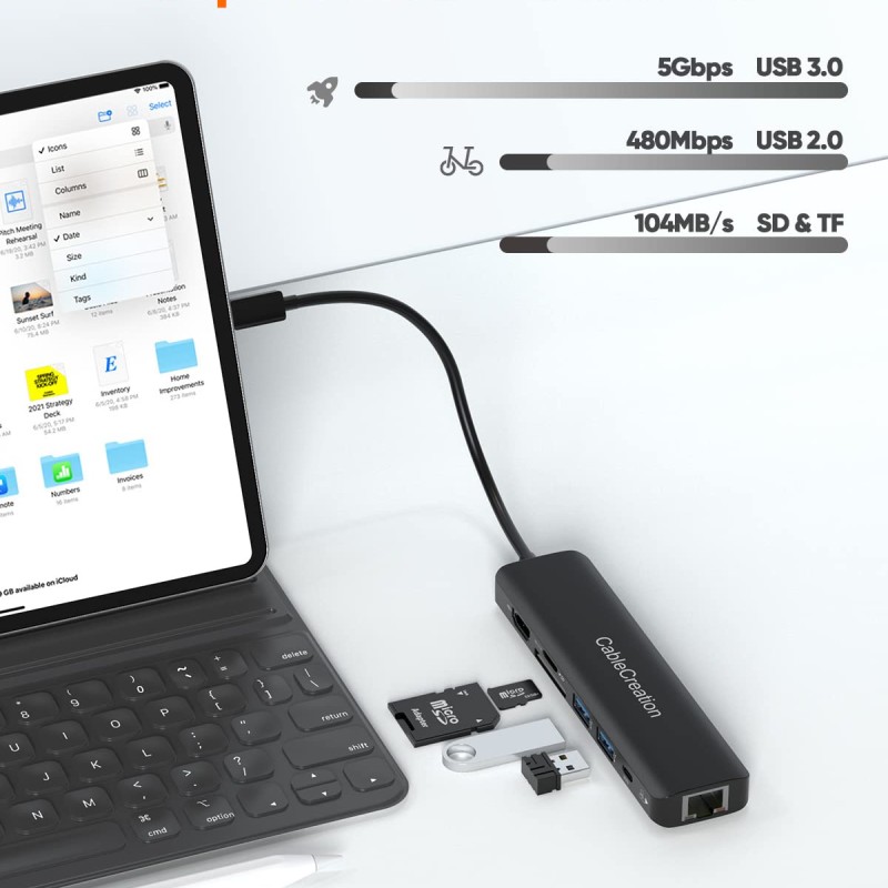 CableCreation USB-C 7-in-1 Multiport Adapter Type C Dongle to HDMI 4K@60Hz, 2 USB 3.0 Ports, Gigabit Ethernet, SD/TF Cards Reader Converter for Galaxy S22 Ultra, MacBook Pro/Air 2020, iPad Pro, XPS CableCreation USB-C 7-in-1 Multiport Adapter Type C Dongle to HDMI 4K@60Hz, 2 USB 3.0 Ports, Gigabit Ethernet, SD/TF Cards Reader Converter for Galaxy S22 Ultra, MacBook Pro/Air 2020, iPad Pro, XPS