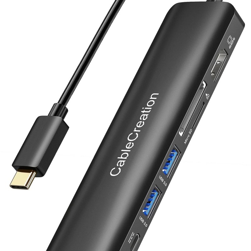 CableCreation USB-C 7-in-1 Multiport Adapter Type C Dongle to HDMI 4K@60Hz, 2 USB 3.0 Ports, Gigabit Ethernet, SD/TF Cards Reader Converter for Galaxy S22 Ultra, MacBook Pro/Air 2020, iPad Pro, XPS