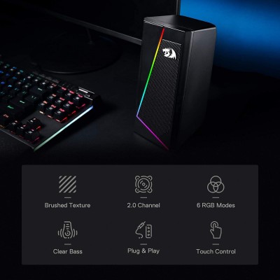 Redragon GS520 Anvil RGB Desktop Speakers, 2.0 Channel PC Computer Stereo Speaker with 6 Colorful LED Modes, Enhanced Sound and Easy-Access Volume Control, USB Powered w/ 3.5mm Cable Redragon GS520 Anvil RGB Desktop Speakers, 2.0 Channel PC Computer Stereo Speaker with 6 Colorful LED Modes, Enhanced Sound and Easy-Access Volume Control, USB Powered w/ 3.5mm Cable