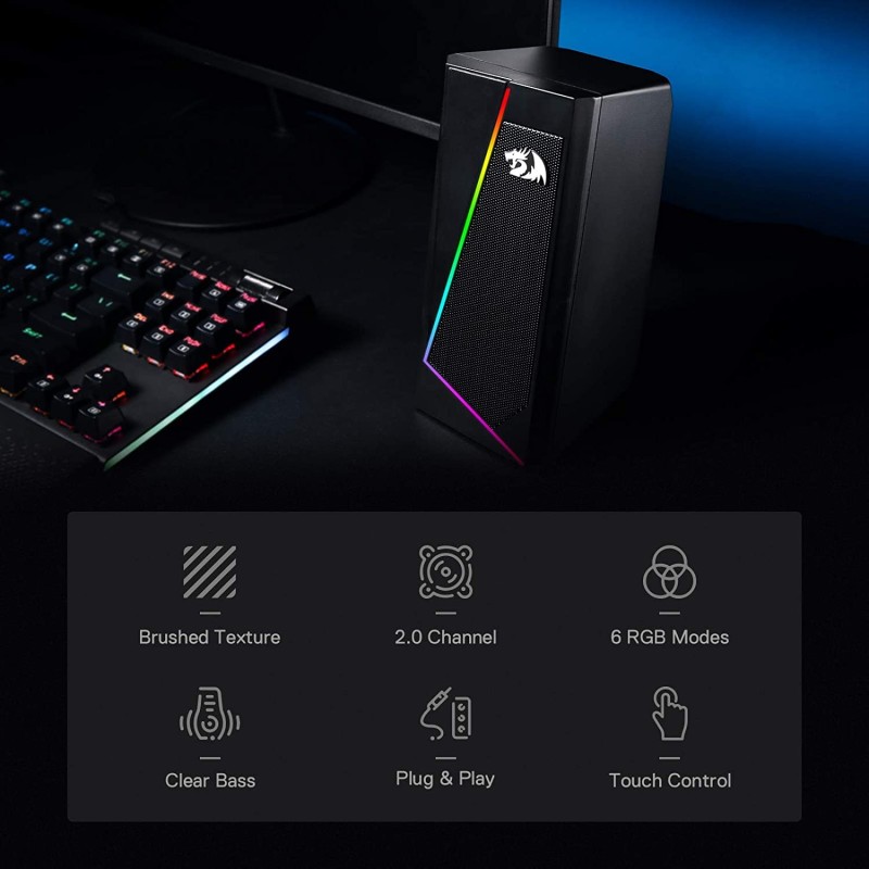 Redragon GS520 Anvil RGB Desktop Speakers, 2.0 Channel PC Computer Stereo Speaker with 6 Colorful LED Modes, Enhanced Sound and Easy-Access Volume Control, USB Powered w/ 3.5mm Cable Redragon GS520 Anvil RGB Desktop Speakers, 2.0 Channel PC Computer Stereo Speaker with 6 Colorful LED Modes, Enhanced Sound and Easy-Access Volume Control, USB Powered w/ 3.5mm Cable