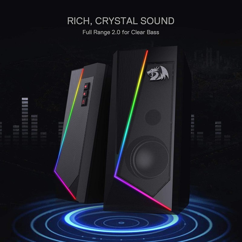Redragon GS520 Anvil RGB Desktop Speakers, 2.0 Channel PC Computer Stereo Speaker with 6 Colorful LED Modes, Enhanced Sound and Easy-Access Volume Control, USB Powered w/ 3.5mm Cable Redragon GS520 Anvil RGB Desktop Speakers, 2.0 Channel PC Computer Stereo Speaker with 6 Colorful LED Modes, Enhanced Sound and Easy-Access Volume Control, USB Powered w/ 3.5mm Cable