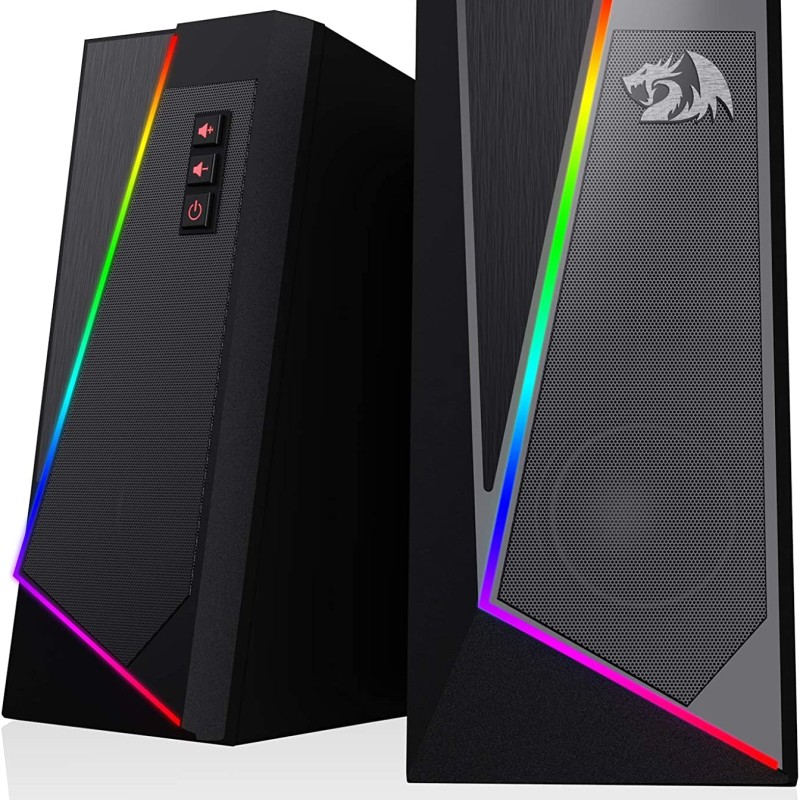 Redragon GS520 Anvil RGB Desktop Speakers, 2.0 Channel PC Computer Stereo Speaker with 6 Colorful LED Modes, Enhanced Sound and Easy-Access Volume Control, USB Powered w/ 3.5mm Cable Redragon GS520 Anvil RGB Desktop Speakers, 2.0 Channel PC Computer Stereo Speaker with 6 Colorful LED Modes, Enhanced Sound and Easy-Access Volume Control, USB Powered w/ 3.5mm Cable