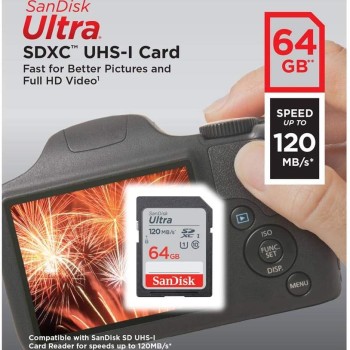 SanDisk 64GB Ultra SDXC UHS-I Memory Card - 120MB/s, C10, U1, Full HD, SD Card - SDSDUN4-064G-GN6IN