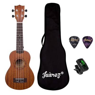 JUAREZ Etéreo 21" Soprano Ukulele, Sapele Top & Body, Aquila Italian Strings, Black Diecast Machine, Rosewood Fretboard & Bridge with Gig Bag, 2 Picks, Digital Tuner, Natural JUAREZ Etéreo 21" Soprano Ukulele, Sapele Top & Body, Aquila Italian Strings, Black Diecast Machine, Rosewood Fretboard & Bridge with Gig Bag, 2 Picks, Digital Tuner, Natural