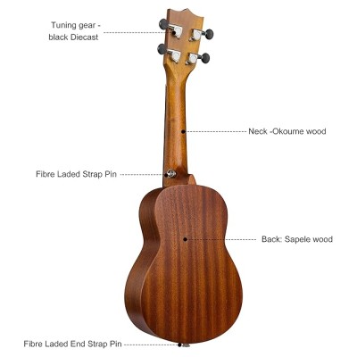 JUAREZ Etéreo 21" Soprano Ukulele, Sapele Top & Body, Aquila Italian Strings, Black Diecast Machine, Rosewood Fretboard & Bridge with Gig Bag, 2 Picks, Digital Tuner, Natural JUAREZ Etéreo 21" Soprano Ukulele, Sapele Top & Body, Aquila Italian Strings, Black Diecast Machine, Rosewood Fretboard & Bridge with Gig Bag, 2 Picks, Digital Tuner, Natural