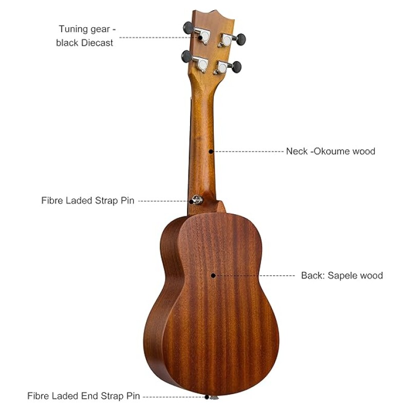JUAREZ Etéreo 21" Soprano Ukulele, Sapele Top & Body, Aquila Italian Strings, Black Diecast Machine, Rosewood Fretboard & Bridge with Gig Bag, 2 Picks, Digital Tuner, Natural JUAREZ Etéreo 21" Soprano Ukulele, Sapele Top & Body, Aquila Italian Strings, Black Diecast Machine, Rosewood Fretboard & Bridge with Gig Bag, 2 Picks, Digital Tuner, Natural