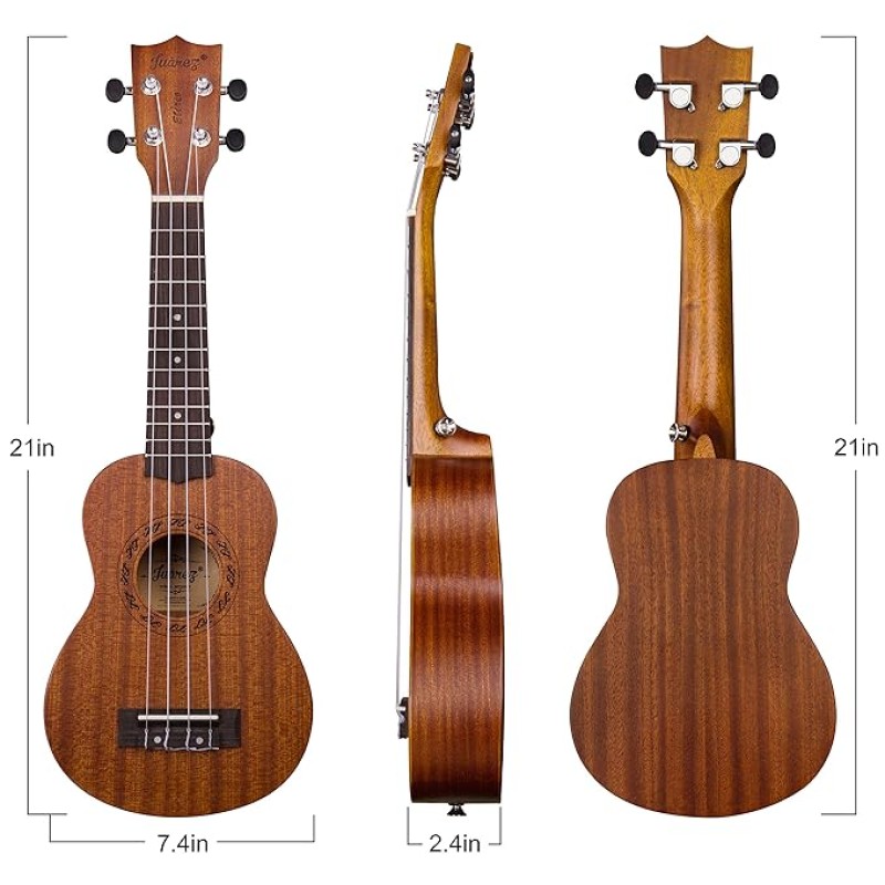 JUAREZ Etéreo 21" Soprano Ukulele, Sapele Top & Body, Aquila Italian Strings, Black Diecast Machine, Rosewood Fretboard & Bridge with Gig Bag, 2 Picks, Digital Tuner, Natural JUAREZ Etéreo 21" Soprano Ukulele, Sapele Top & Body, Aquila Italian Strings, Black Diecast Machine, Rosewood Fretboard & Bridge with Gig Bag, 2 Picks, Digital Tuner, Natural