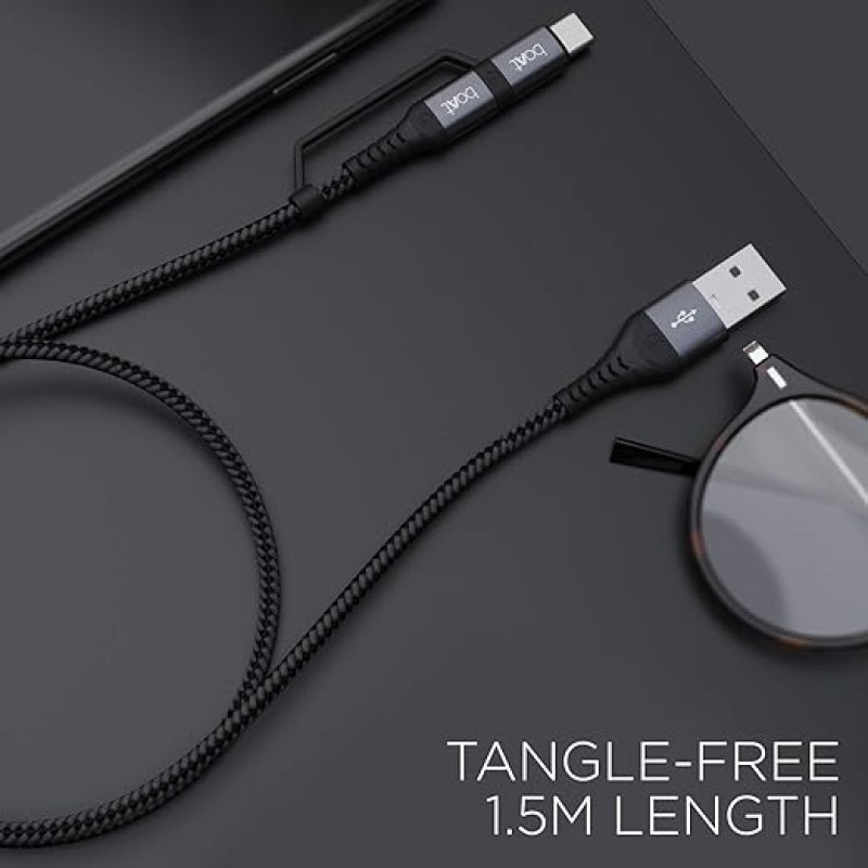 Boat - Lucky Cell Point Boat Deuce USB 300 2 in 1 Type-C & Micro USB Stress Resistant, Sturdy Cable with 3A Fast Charging & 480mbps Data Transmission, 10000+ Bends Boat - Lucky Cell Point Boat Deuce USB 300 2 in 1 Type-C & Micro USB Stress Resistant, Sturdy Cable with 3A Fast Charging & 480mbps Data Transmission, 10000+ Bends