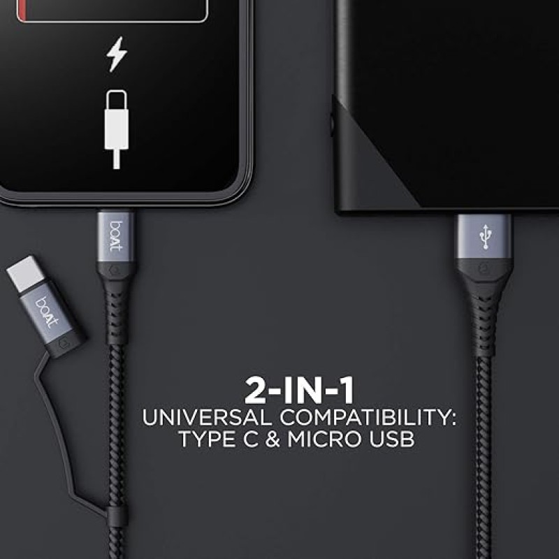 boAt Deuce USB 300 2 in 1 Type-C & Micro USB Stress Resistant, Tangle-Free, Sturdy with 3A Fast Charging Cable & 480mbps Data Transmission, 10000+ Bends Lifespan & Extended 1.5m Length(Martian Red) boAt Deuce USB 300 2 in 1 Type-C & Micro USB Stress Resistant, Tangle-Free, Sturdy with 3A Fast Charging Cable & 480mbps Data Transmission, 10000+ Bends Lifespan & Extended 1.5m Length(Martian Red)