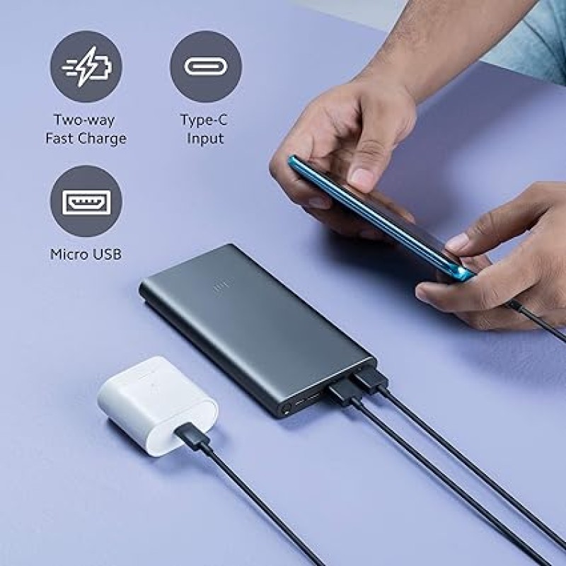 Mi 10000mAH Li-Polymer, Micro-USB and Type C Input Port, Power Bank 3i with 18W Fast Charging (Midnight Black) Mi 10000mAH Li-Polymer, Micro-USB and Type C Input Port, Power Bank 3i with 18W Fast Charging (Midnight Black)