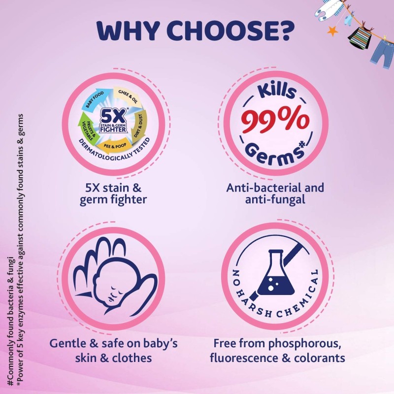 Chicco Baby Liquid Laundry Detergent, 5X Stain & Germ Fighter, Kills 99% of Germs, Dermatologically Tested, Effective & Gentle Cleaning, Delicate Flowers, Refill Pack (500 ML) Chicco Baby Liquid Laundry Detergent, 5X Stain & Germ Fighter, Kills 99% of Germs, Dermatologically Tested, Effective & Gentle Cleaning, Delicate Flowers, Refill Pack (500 ML)