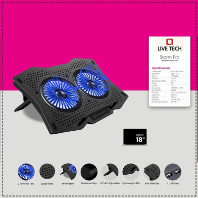 Live Tech Storm Pro LED Laptop Cooling Pad for 15.6" to 17.3" Notebooks, Metal Body, Mutiple Stand,Adjustable,2 Big Fast Turbo Speed Fans (Storm Pro) Live Tech Storm Pro LED Laptop Cooling Pad for 15.6" to 17.3" Notebooks, Metal Body, Mutiple Stand,Adjustable,2 Big Fast Turbo Speed Fans (Storm Pro)