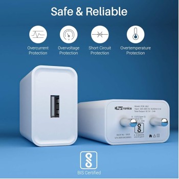 Portronics Adapto 62 POR-1062 USB Wall Adapter with 2.4A Fast Charging Single USB Port Without Cable for All iOS & Android Devices (White) Portronics Adapto 62 POR-1062 USB Wall Adapter with 2.4A Fast Charging Single USB Port Without Cable for All iOS & Android Devices (White)