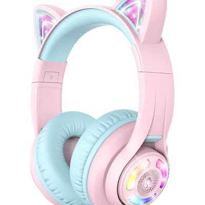 iClever BTH13 Bluetooth Headphones with Mic, Over The Ear Headphone Wireless Cat Ear Unicorn Headphone for Girls Birthday Gift Safe Volume Limited, 45H Playtime, Portable Headset for iPad, Purple