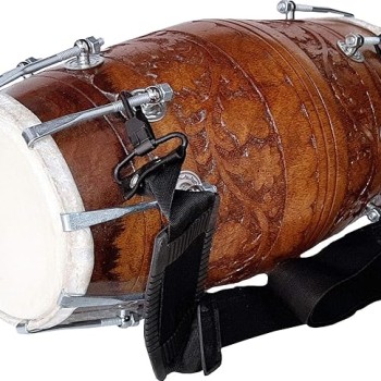 GT manufacturers Wooden Musical Instrument Dholak Drum Nuts & Bolt Carving Design1 With Full tool Kit (Brown)
