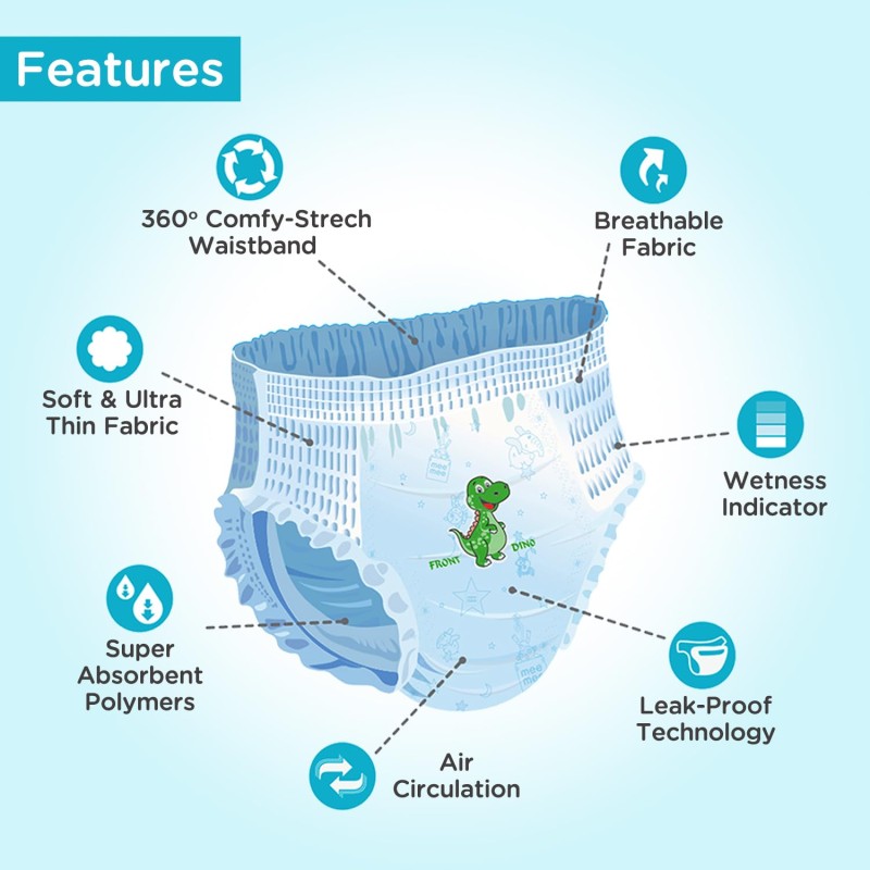 Mee Mee Breathable Premium Medium (M) Size Baby Diaper Pants with Wetness Indicator and Leak-Proof Edges, protection upto 12-hrs, M Size, 56 Pieces, 6-12 kg Mee Mee Breathable Premium Medium (M) Size Baby Diaper Pants with Wetness Indicator and Leak-Proof Edges, protection upto 12-hrs, M Size, 56 Pieces, 6-12 kg