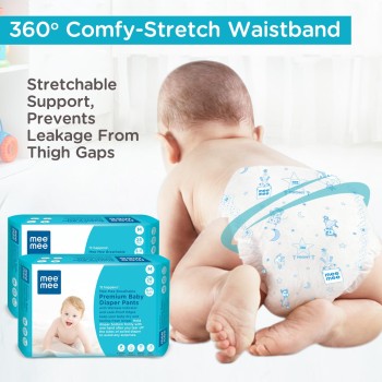 Mee Mee Breathable Premium Medium (M) Size Baby Diaper Pants with Wetness Indicator and Leak-Proof Edges, protection upto 12-hrs, M Size, 56 Pieces, 6-12 kg