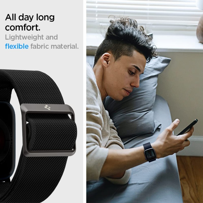 Spigen Lite Fit Fabric Strap For Apple Watch Strap (42Mm, 44Mm, 45Mm, 49Mm) - Black (Watch Not Included), 34.3 mm Spigen Lite Fit Fabric Strap For Apple Watch Strap (42Mm, 44Mm, 45Mm, 49Mm) - Black (Watch Not Included), 34.3 mm
