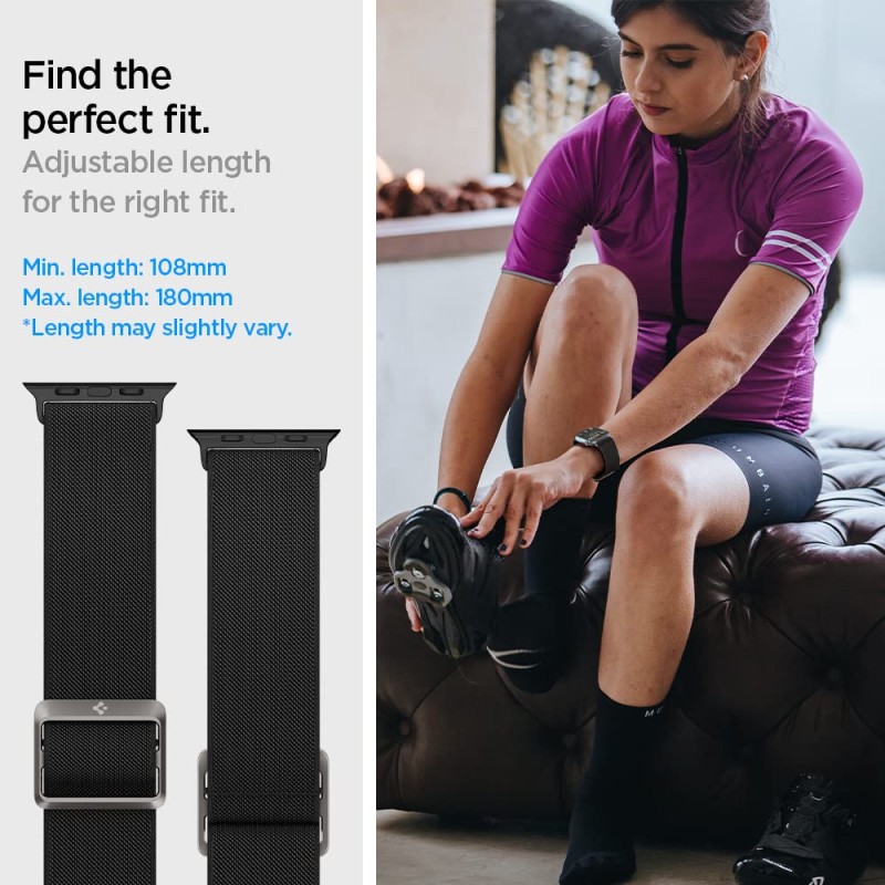 Spigen Lite Fit Fabric Strap For Apple Watch Strap (42Mm, 44Mm, 45Mm, 49Mm) - Black (Watch Not Included), 34.3 mm Spigen Lite Fit Fabric Strap For Apple Watch Strap (42Mm, 44Mm, 45Mm, 49Mm) - Black (Watch Not Included), 34.3 mm