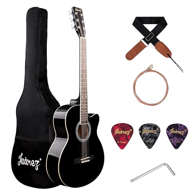 JUAREZ Arpeggio 99.06 cm (39 Inch) Acoustic Guitar Kit, Spruce Top, Rosewood Fretboard & Bridge, Truss Rod, Chrome Die Cast Machine Tuners, Black JUAREZ Arpeggio 99.06 cm (39 Inch) Acoustic Guitar Kit, Spruce Top, Rosewood Fretboard & Bridge, Truss Rod, Chrome Die Cast Machine Tuners, Black