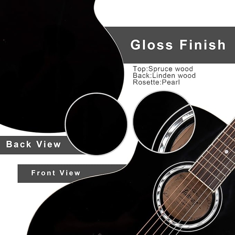 JUAREZ Arpeggio 99.06 cm (39 Inch) Acoustic Guitar Kit, Spruce Top, Rosewood Fretboard & Bridge, Truss Rod, Chrome Die Cast Machine Tuners, Black JUAREZ Arpeggio 99.06 cm (39 Inch) Acoustic Guitar Kit, Spruce Top, Rosewood Fretboard & Bridge, Truss Rod, Chrome Die Cast Machine Tuners, Black