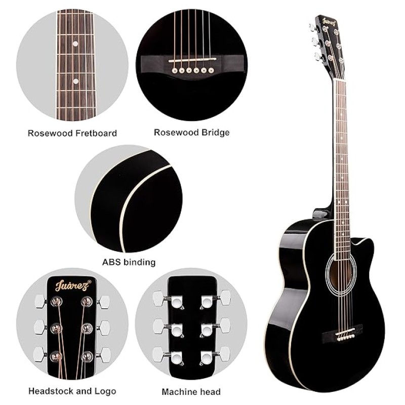 JUAREZ Arpeggio 99.06 cm (39 Inch) Acoustic Guitar Kit, Spruce Top, Rosewood Fretboard & Bridge, Truss Rod, Chrome Die Cast Machine Tuners, Black JUAREZ Arpeggio 99.06 cm (39 Inch) Acoustic Guitar Kit, Spruce Top, Rosewood Fretboard & Bridge, Truss Rod, Chrome Die Cast Machine Tuners, Black