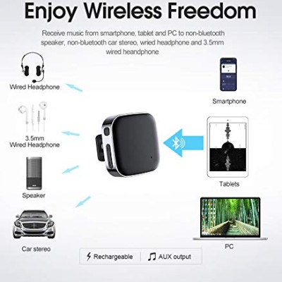 VeeDee J21 - V5.0 Clip Bluetooth Audio Adapter for Headphones, Headset, Speaker, Wireless Receiver with MIC for Hands-Free Call and Music Home/Car Stereo Music Streaming Sound System