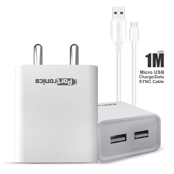 Portronics Adapto 66 2.4A 12w Dual USB Port 5V/2.4A Wall Charger,Comes with 1M Micro USB Cable, USB Wall Charger Adapter for iPhone 11/Xs/XS Max/XR/X/8/7/6/Plus(White) Portronics Adapto 66 2.4A 12w Dual USB Port 5V/2.4A Wall Charger,Comes with 1M Micro USB Cable, USB Wall Charger Adapter for iPhone 11/Xs/XS Max/XR/X/8/7/6/Plus(White)