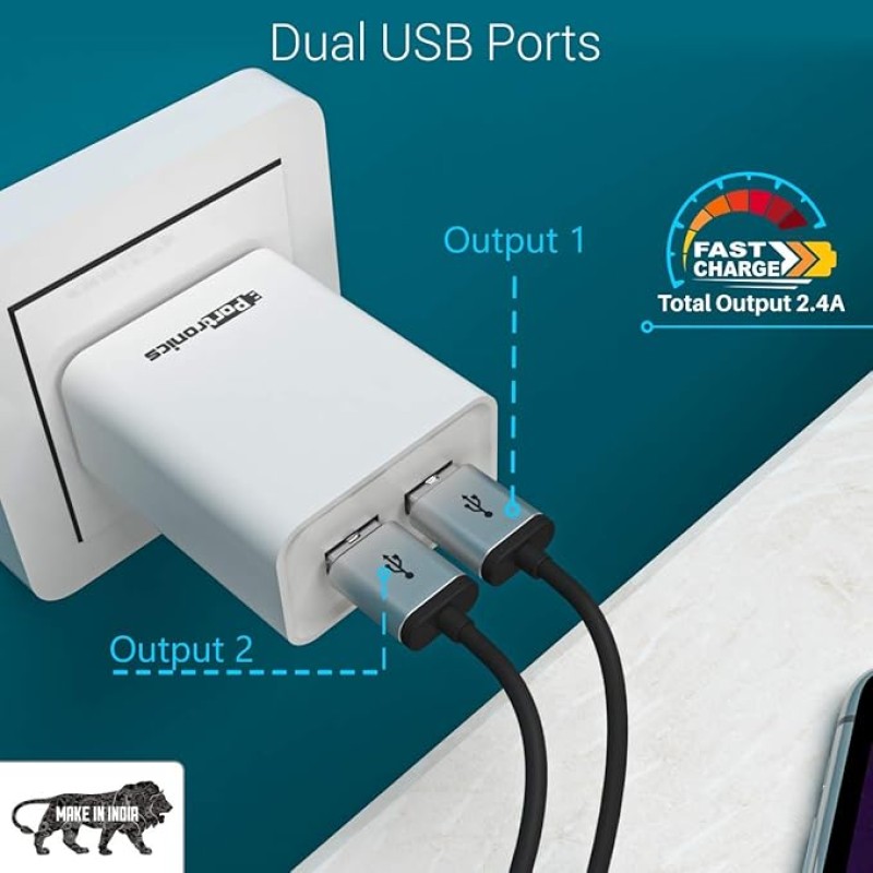 Portronics Adapto 66 2.4A 12w Dual USB Port 5V/2.4A Wall Charger,Comes with 1M Micro USB Cable, USB Wall Charger Adapter for iPhone 11/Xs/XS Max/XR/X/8/7/6/Plus(White) Portronics Adapto 66 2.4A 12w Dual USB Port 5V/2.4A Wall Charger,Comes with 1M Micro USB Cable, USB Wall Charger Adapter for iPhone 11/Xs/XS Max/XR/X/8/7/6/Plus(White)