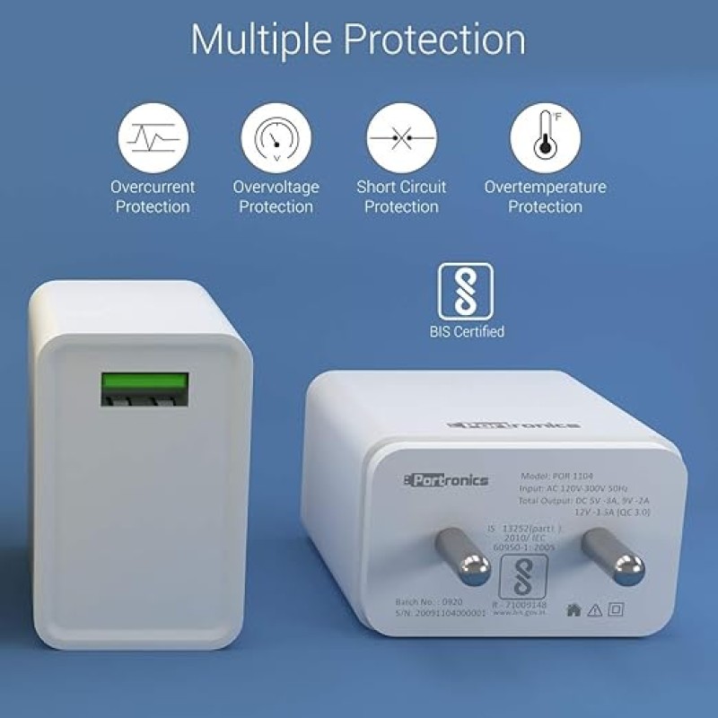 Portronics Adapto ONE POR-1103 3A Fast Charging Adapter with 3M Type C Cable (White) Portronics Adapto ONE POR-1103 3A Fast Charging Adapter with 3M Type C Cable (White)