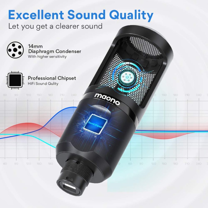MAONO AU-PM461TR USB Condenser Unidirectional Mic for PC and Singing, Recording Microphone with Mic Gain for Gaming, Podcast, Studio, Vlogging (Black) MAONO AU-PM461TR USB Condenser Unidirectional Mic for PC and Singing, Recording Microphone with Mic Gain for Gaming, Podcast, Studio, Vlogging (Black)