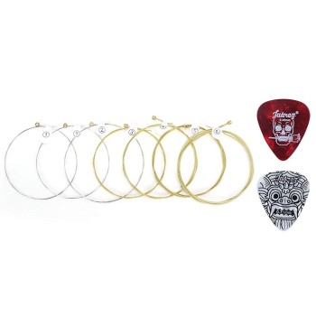 Juarez Extra Light Copper Wound Acoustic Guitar Strings Set � 0.010�0.048 Gauge, 7 Strings (Extra 1st String), Bright Copper Tone, Includes 2 Picks � For All Acoustic Guitars JAGSP300